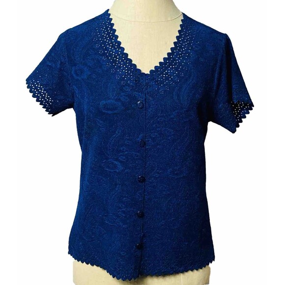 Once 1 Again Women Blouse Size PS Navy - Picture 1 of 3